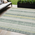 5 X 8 Pale Aqua And Lime Green Striped Washable Indoor Outdoor Area Rug