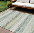 9 X 12 Pale Aqua And Lime Green Striped Washable Indoor Outdoor Area Rug