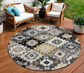8 Black Wheat And Gray Round Southwestern Washable Indoor Outdoor Area Rug