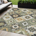 5 X 8 Fern Green Gold And Charcoal Southwestern Washable Indoor Outdoor Area Rug