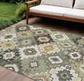 8 X 10 Fern Green Gold And Charcoal Southwestern Washable Indoor Outdoor Area Rug