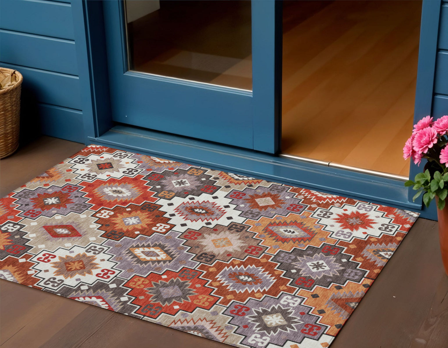 3 X 5 Rust Lavender And Ivory Southwestern Washable Indoor Outdoor Area Rug