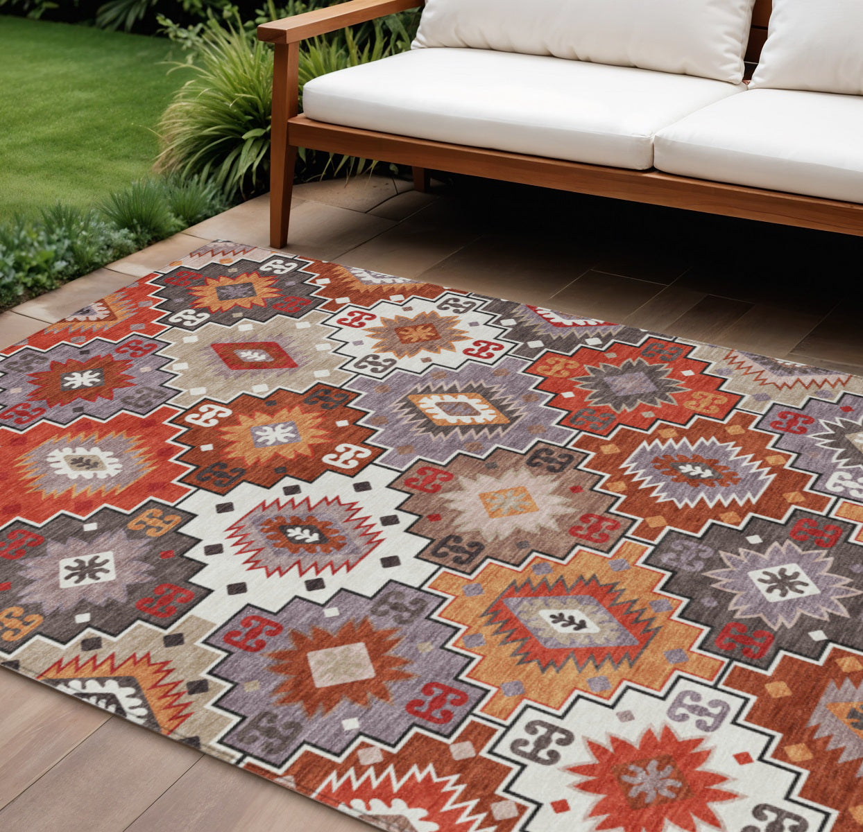 10 X 14 Rust Lavender And Ivory Southwestern Washable Indoor Outdoor Area Rug