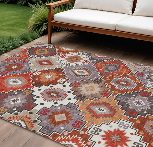 10 X 14 Rust Lavender And Ivory Southwestern Washable Indoor Outdoor Area Rug