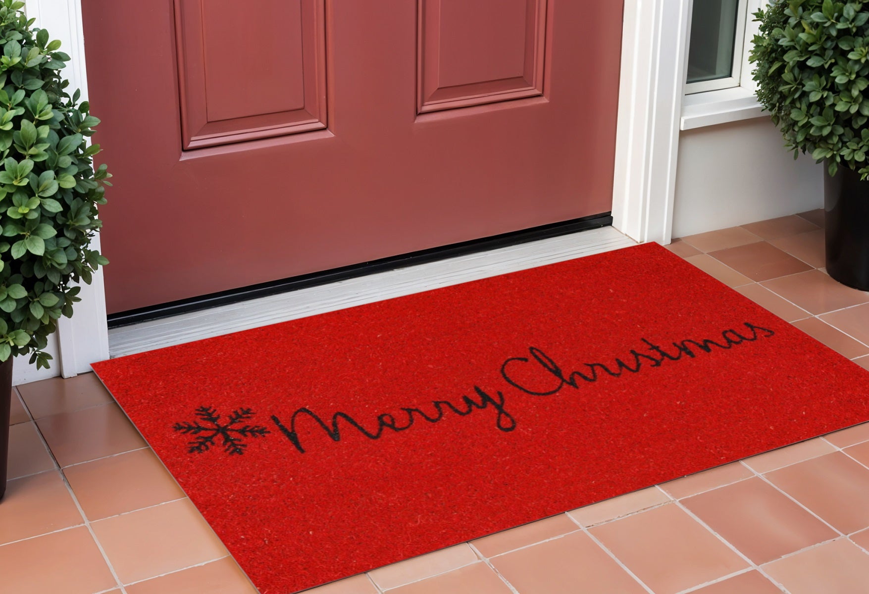 17 X 29 Red And Black Coir Merry Christmas Outdoor Door Mat