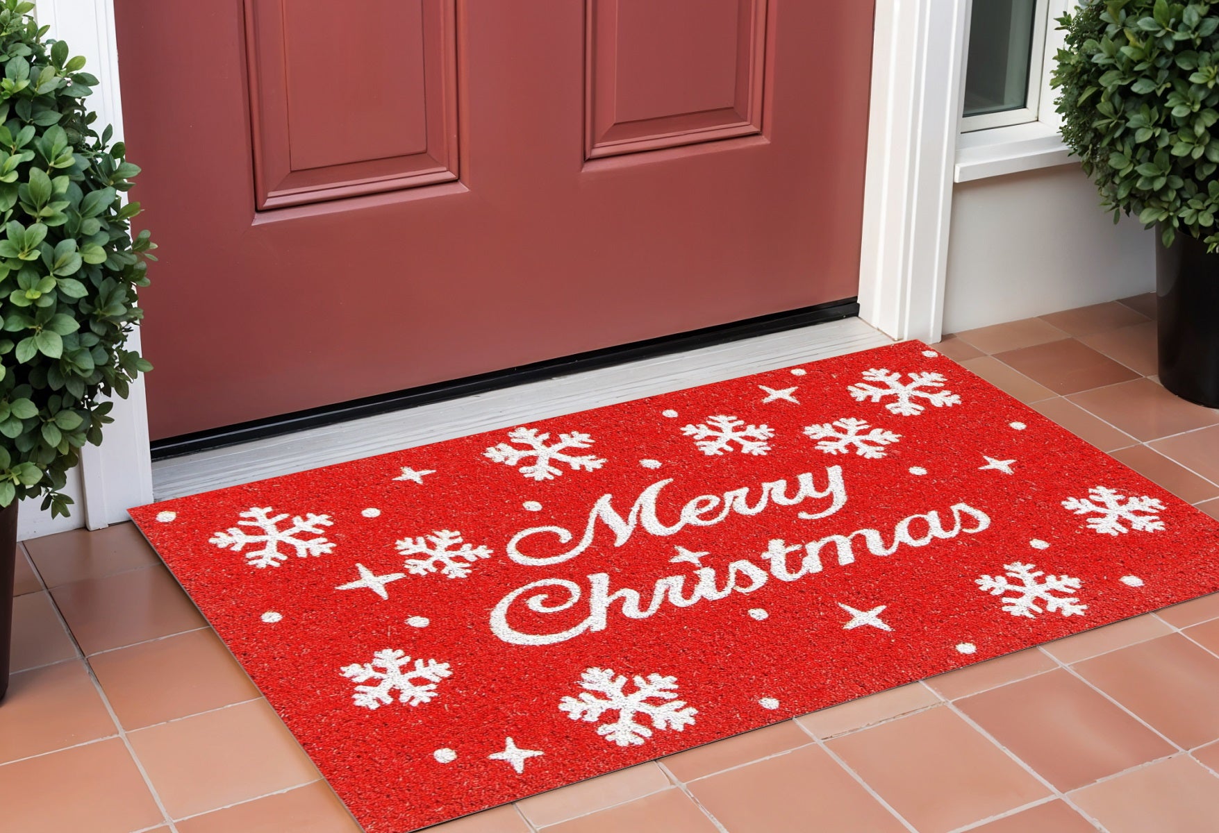 17 X 29 Red And White Coir Merry Christmas Outdoor Door Mat