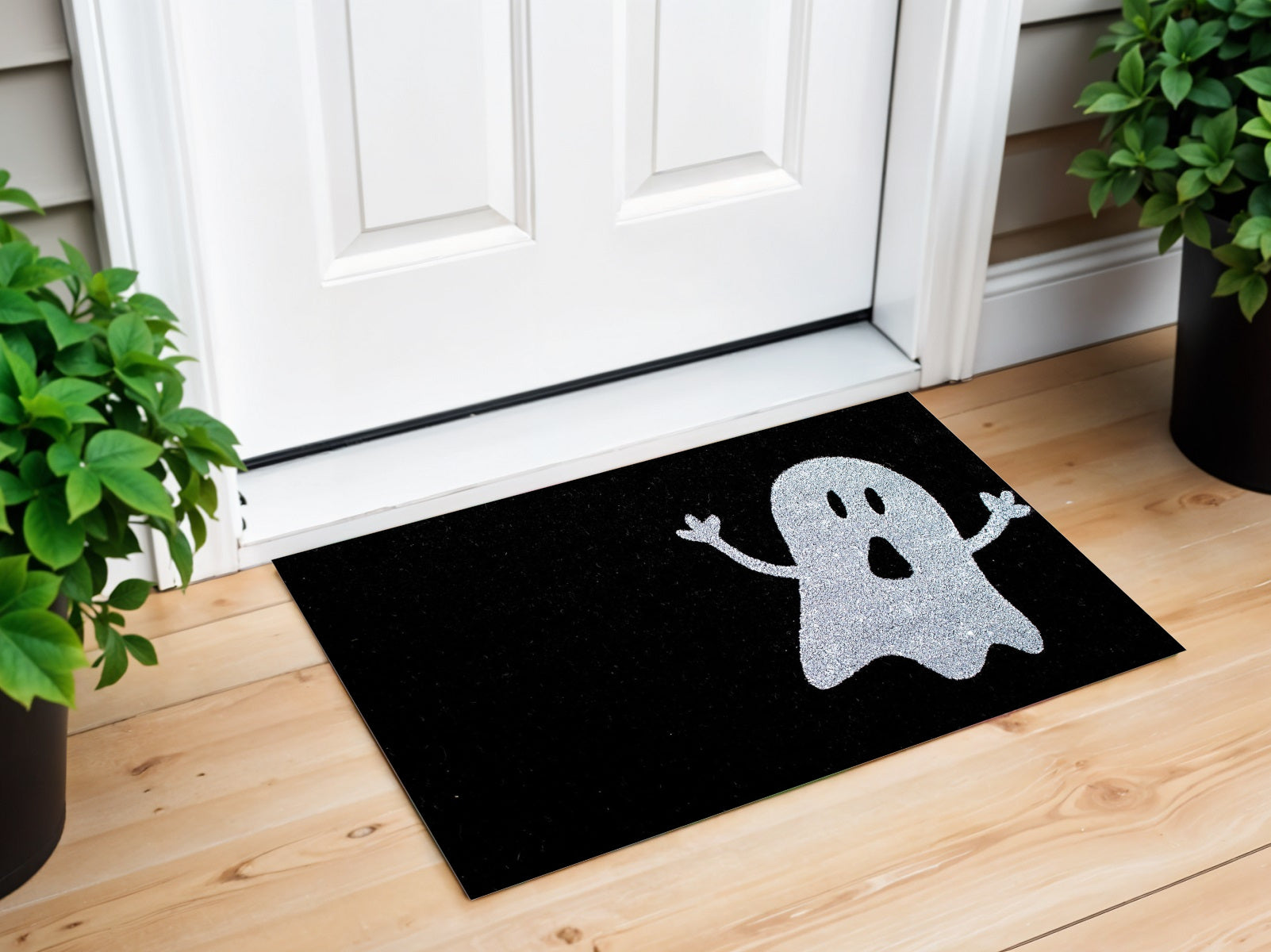 17 X 29 Black And White Coir Ghost Outdoor Halloween Door Mat