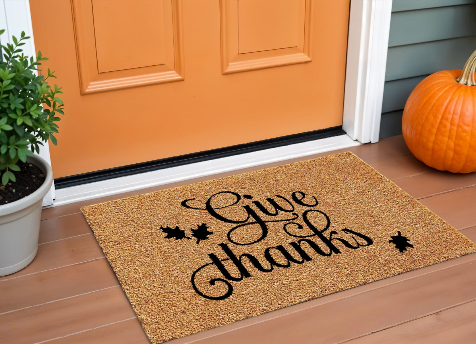 17 X 29 Black And Natural Coir Give Thanks Outdoor Door Mat
