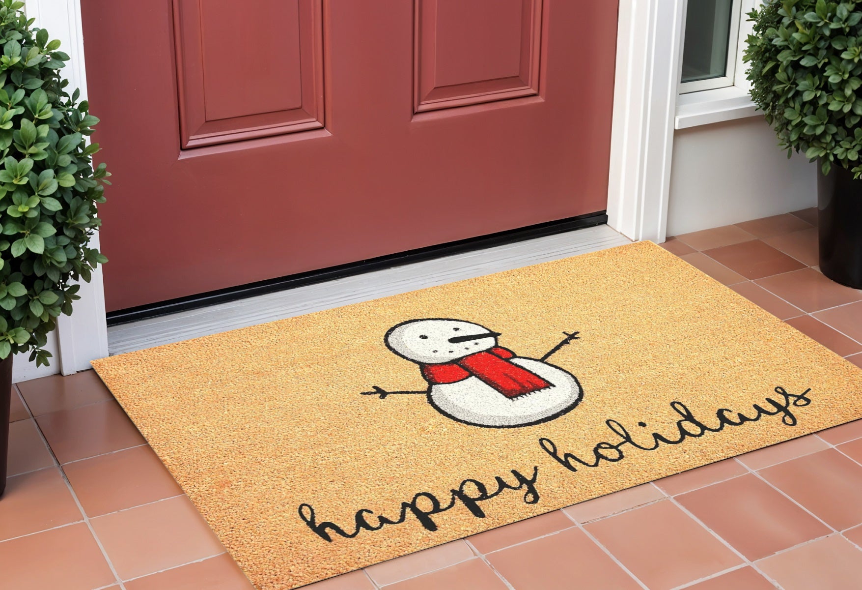 17 X 29 Natural And White Coir Snowman Outdoor Christmas Door Mat