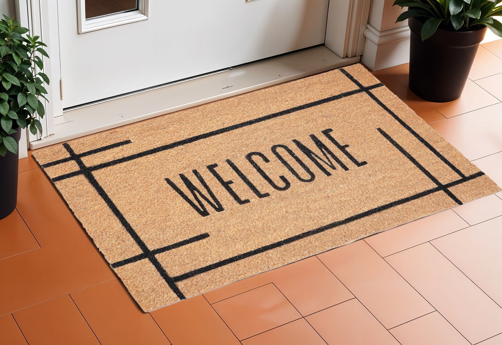 17 X 29 Natural And Black Welcome Outdoor Coir Door Mat