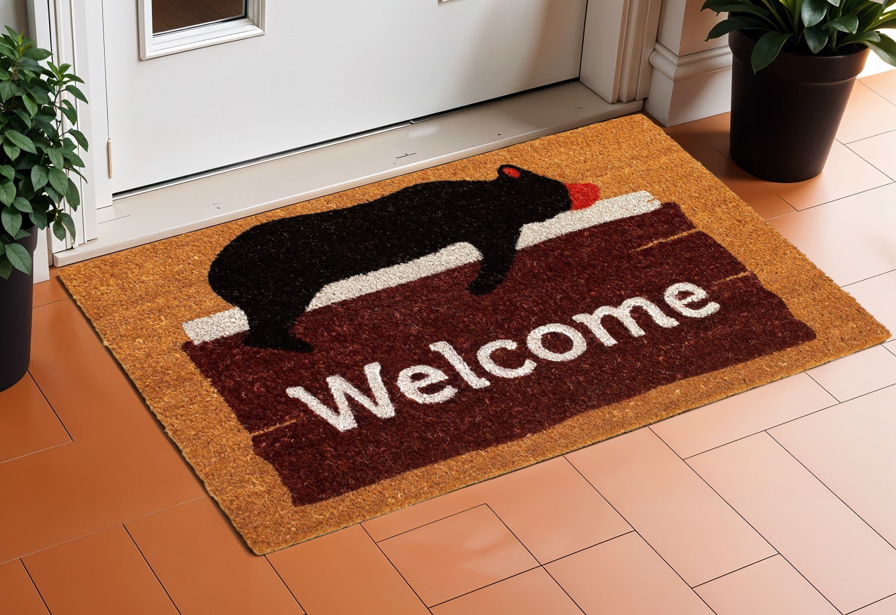 17 X 29 Natural Black And Brown Bear Welcome Outdoor Coir Door Mat