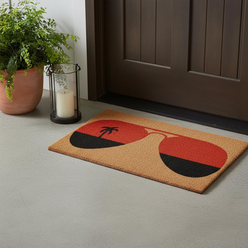 17 X 29 Natural And Red Summer Tropical Outdoor Coir Door Mat