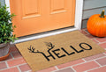 17 X 29 Natural And Black Hello With Antlers Coir Outdoor Door Mat