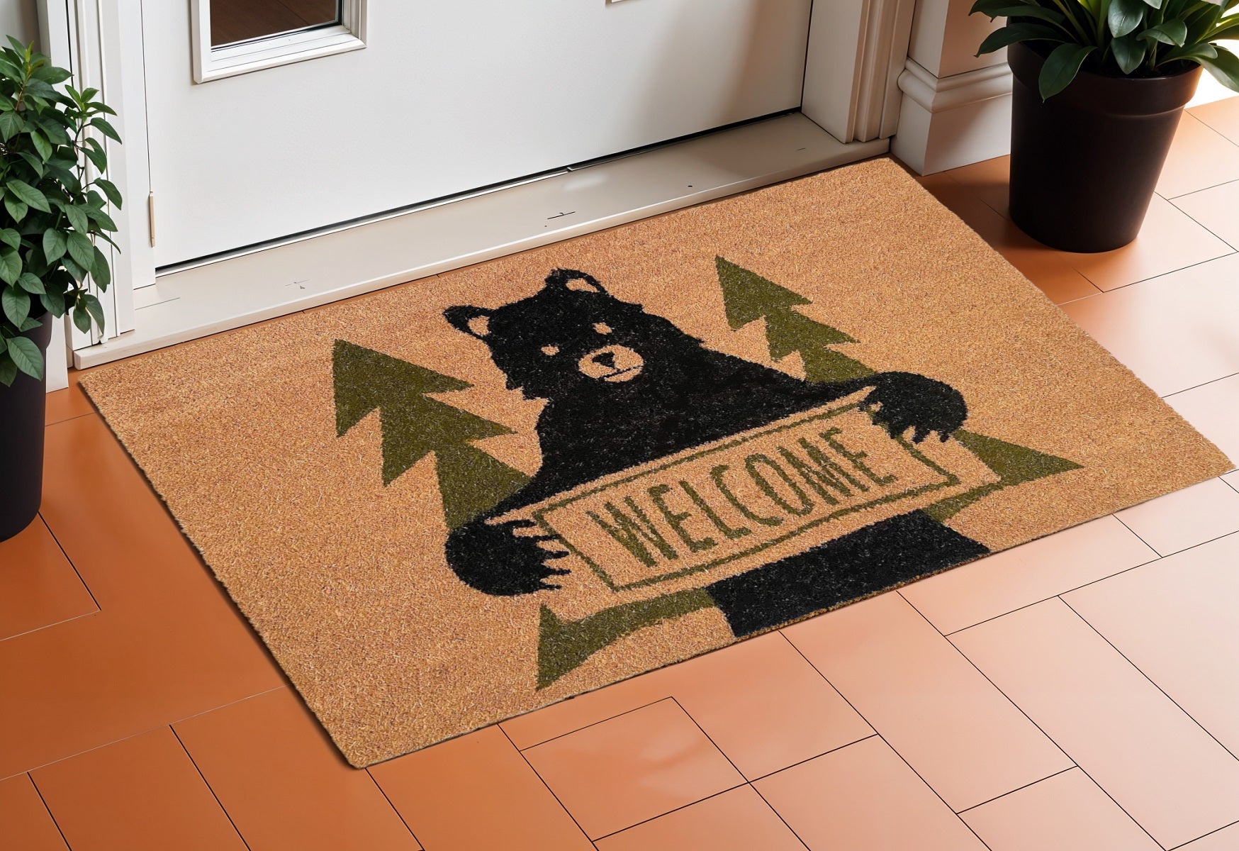 17 X 29 Natural And Black Coir Bear Outdoor Door Mat