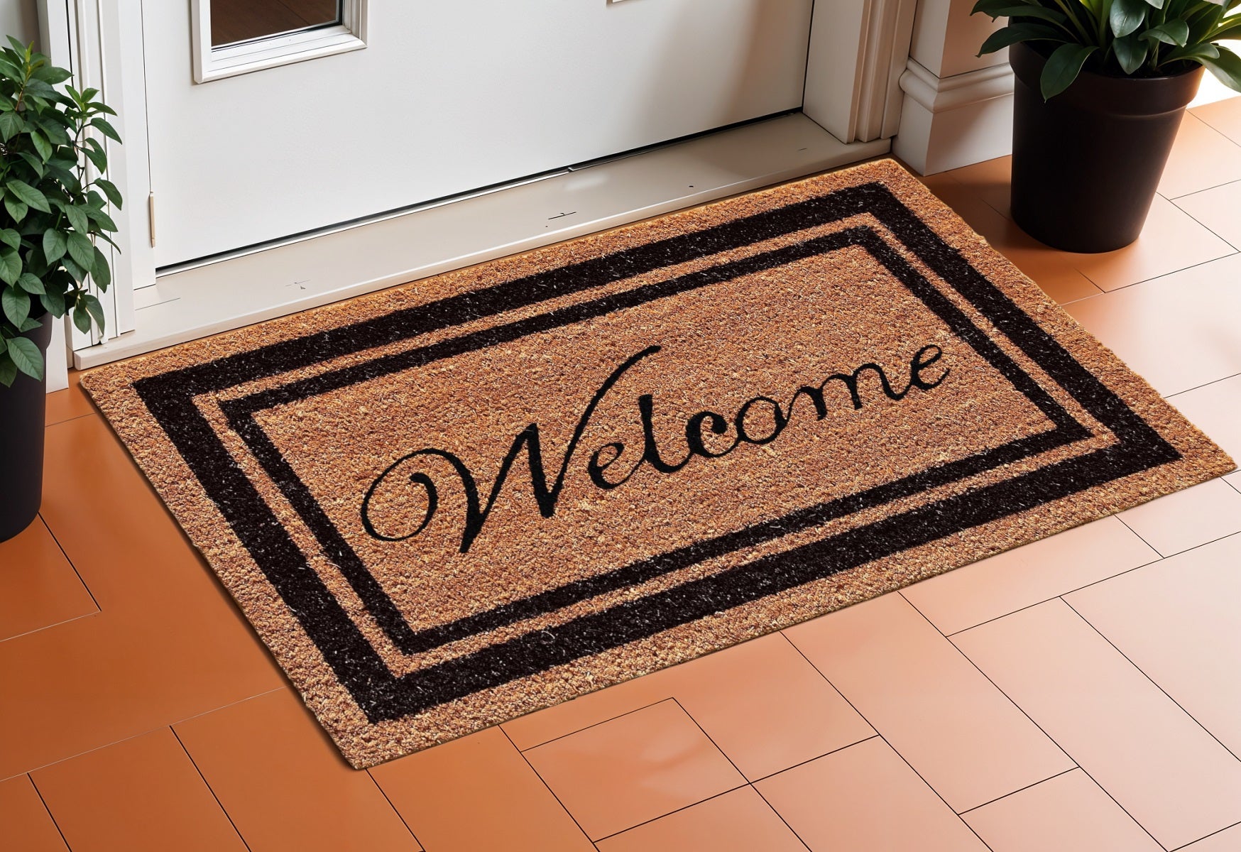 18 X 30 Natural And Black Striped Border Welcome Outdoor Coir Door Mat