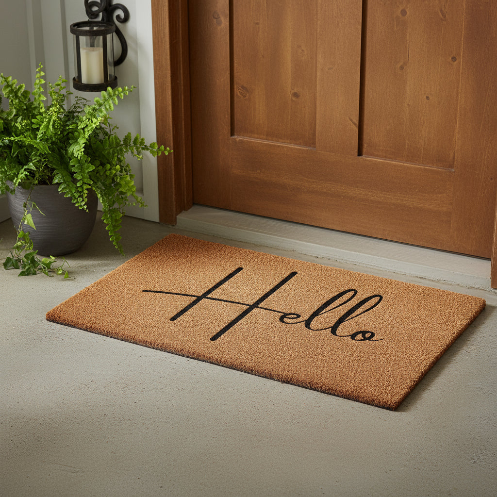 24 X 36 Natural And Black Mod Hello Outdoor Coir Door Mat
