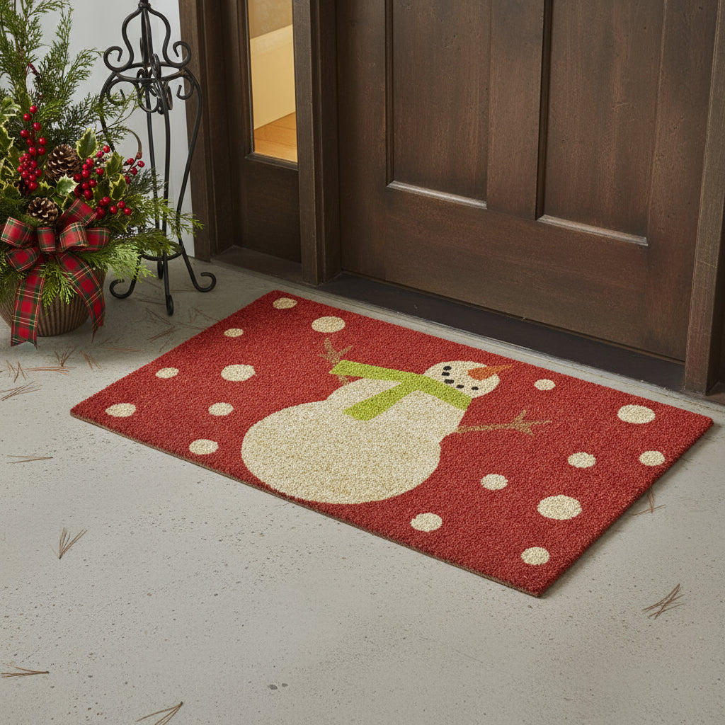 24 X 36 Red And White Coir Snowman Outdoor Christmas Door Mat