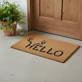 24 X 36 Natural And Black Hello With Antlers Outdoor Coir Door Mat