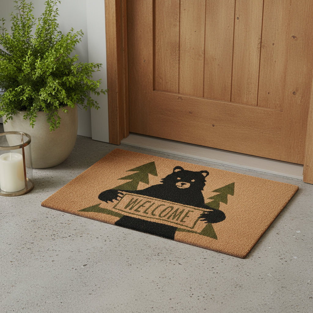 24 X 36 Natural And Black Coir Bear Outdoor Door Mat