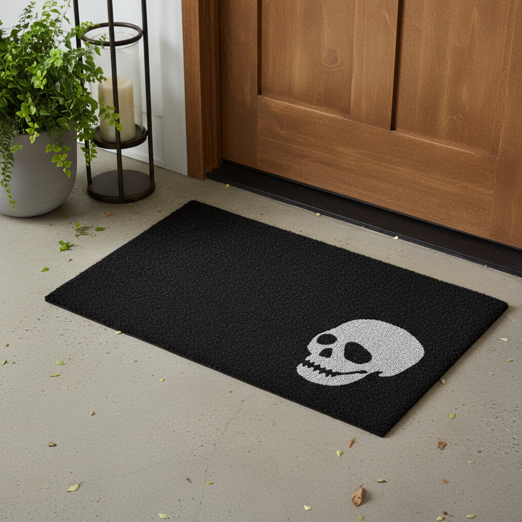 24 X 36 Black And White Coir Skull Outdoor Halloween Door Mat