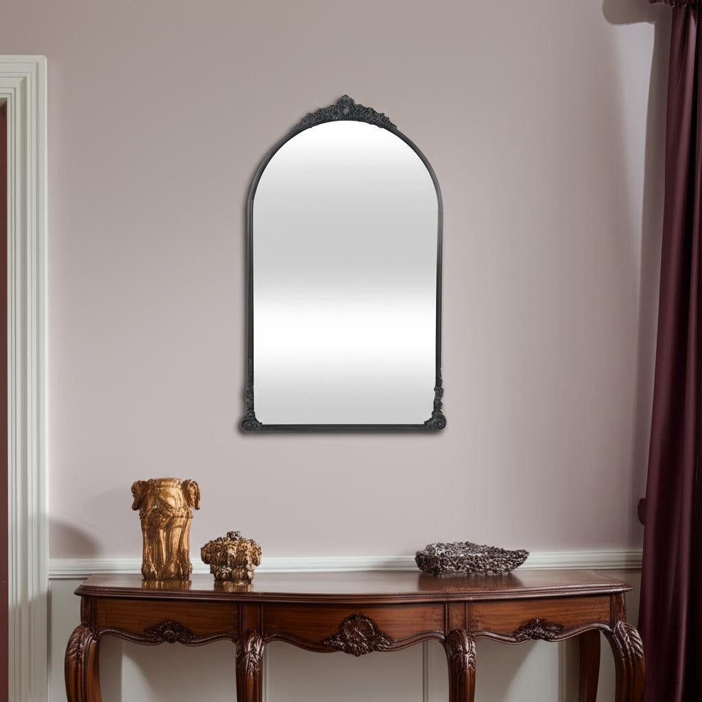 34 Black Metal Arch Accent Mirror