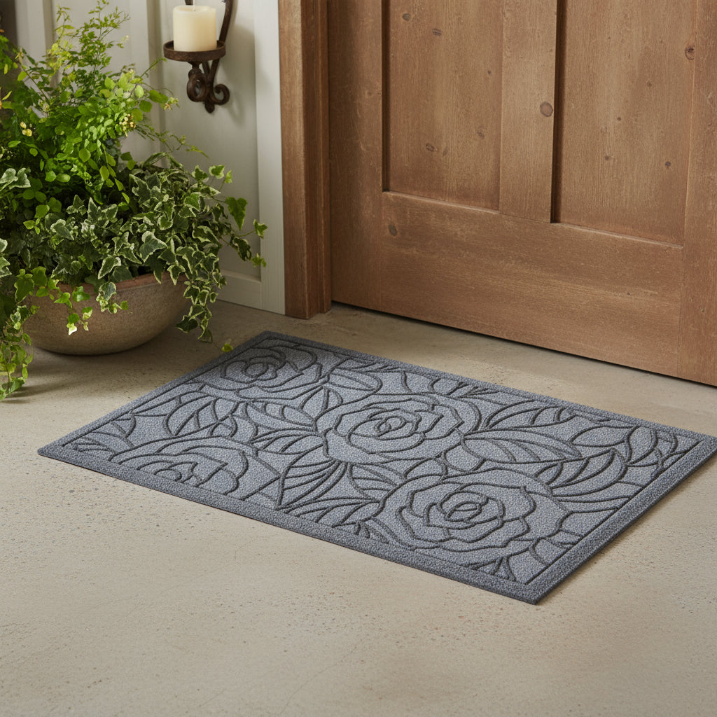 18 X 30 Gray Floral Outdoor Polypropylene Door Mat
