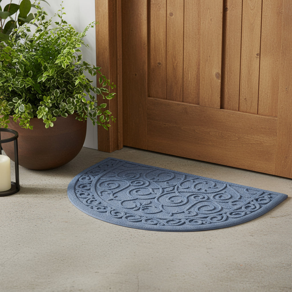 18 X 30 Gray Scrollwork Semi Circle Outdoor Polypropylene Door Mat