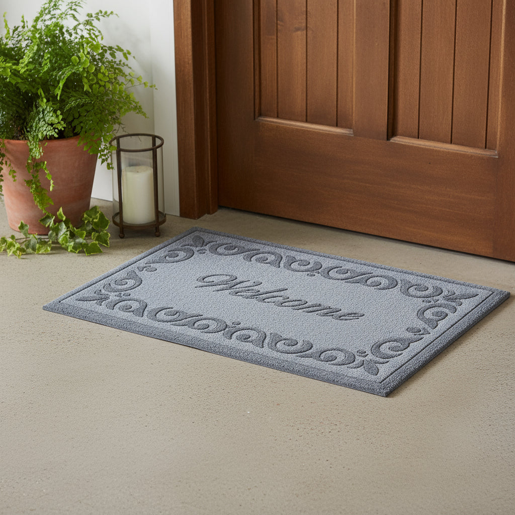 18 X 30 Gray Scrollwork Border Welcome Outdoor Polypropylene Door Mat