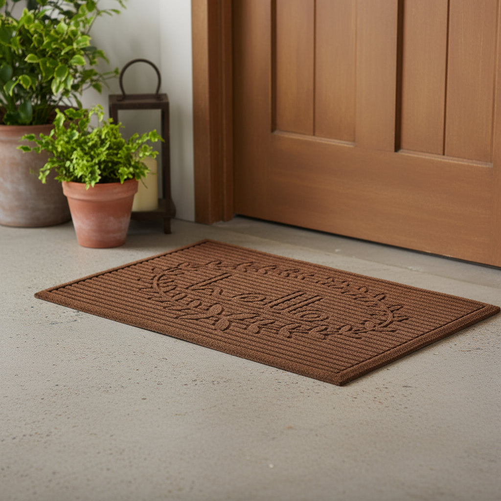 24 X 36 Brown Striped Hello Outdoor Polypropylene Door Mat