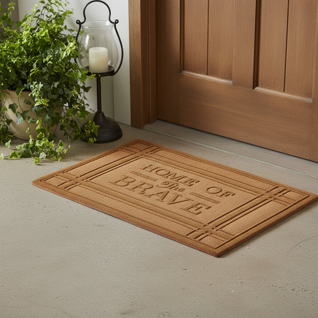 24 X 36 Brown Striped Border Home Of The Brave Outdoor Polypropylene Door Mat