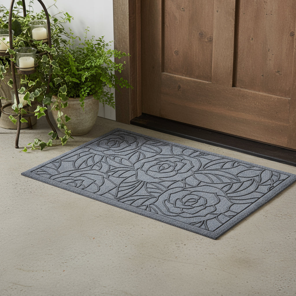 24 X 36 Gray Floral Outdoor Polypropylene Door Mat