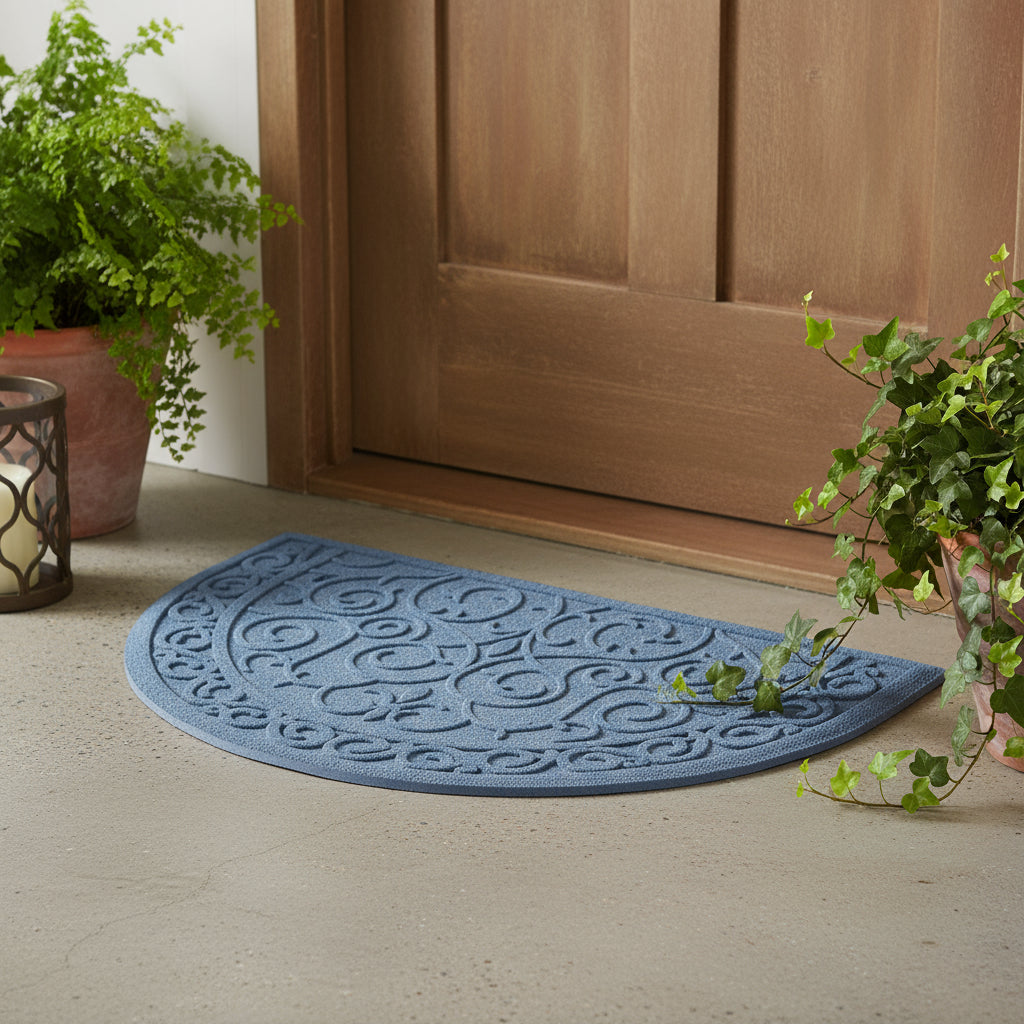 24 X 36 Gray Scrollwork Semi Circle Outdoor Polypropylene Door Mat