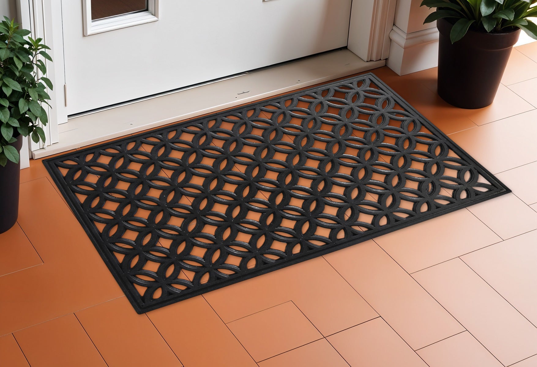 18 X 30 Black Geometric Outdoor Rubber And Rubber Door Mat