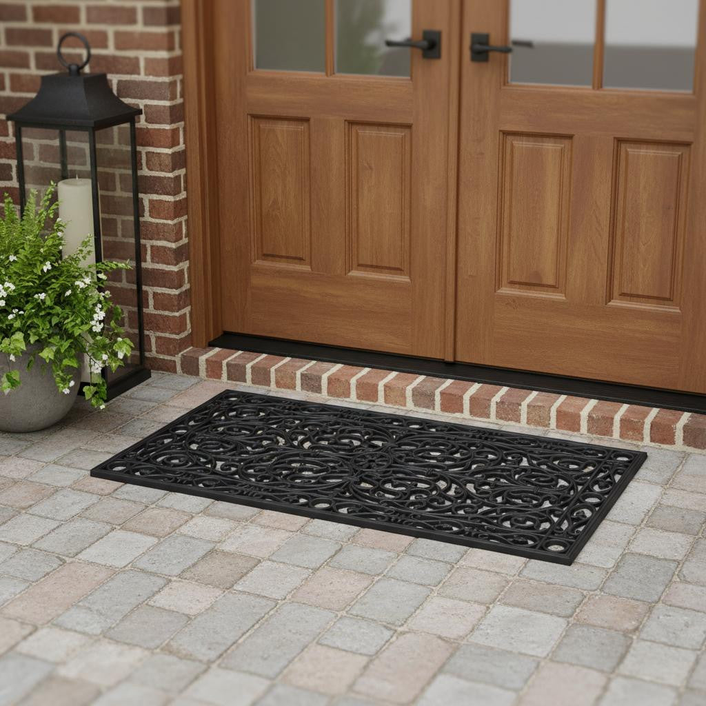 24 X 48 Black Scrollwork Outdoor Rubber Door Mat