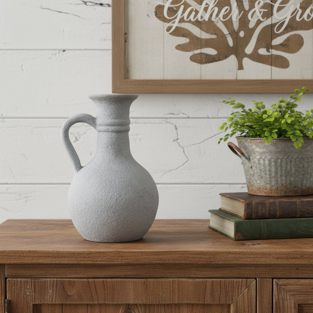 9 Gray Resin Round Pitcher Vase