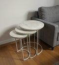 Set of Two White Solid Wood and Metal Round Frame Nested Tables