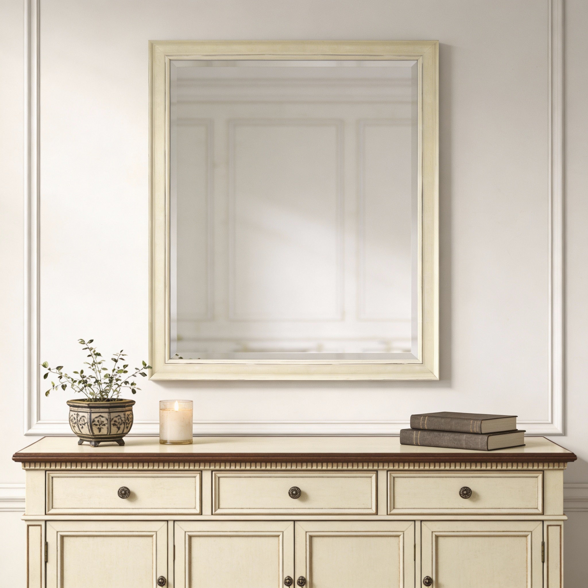 52 Ivory Distressed Wood Framed Accent Mirror