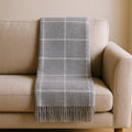 50 X 67 Light Gray And White Cotton Blend Woven Plaid Throw Blanket with Fringe