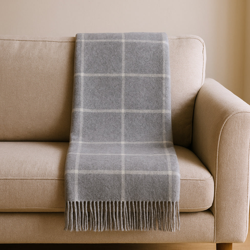 50 X 67 Light Gray And White Cotton Blend Woven Plaid Throw Blanket with Fringe