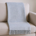 50 X 67 Cream And Denim Blue Cotton Blend Woven Plaid Throw Blanket with Fringe
