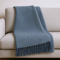 50 X 67 Denim Blue And Cream Cotton Blend Woven Plaid Throw Blanket with Fringe