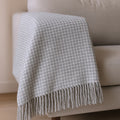 50 X 67 Light Gray And Cream Cotton Blend Woven Plaid Throw Blanket with Fringe