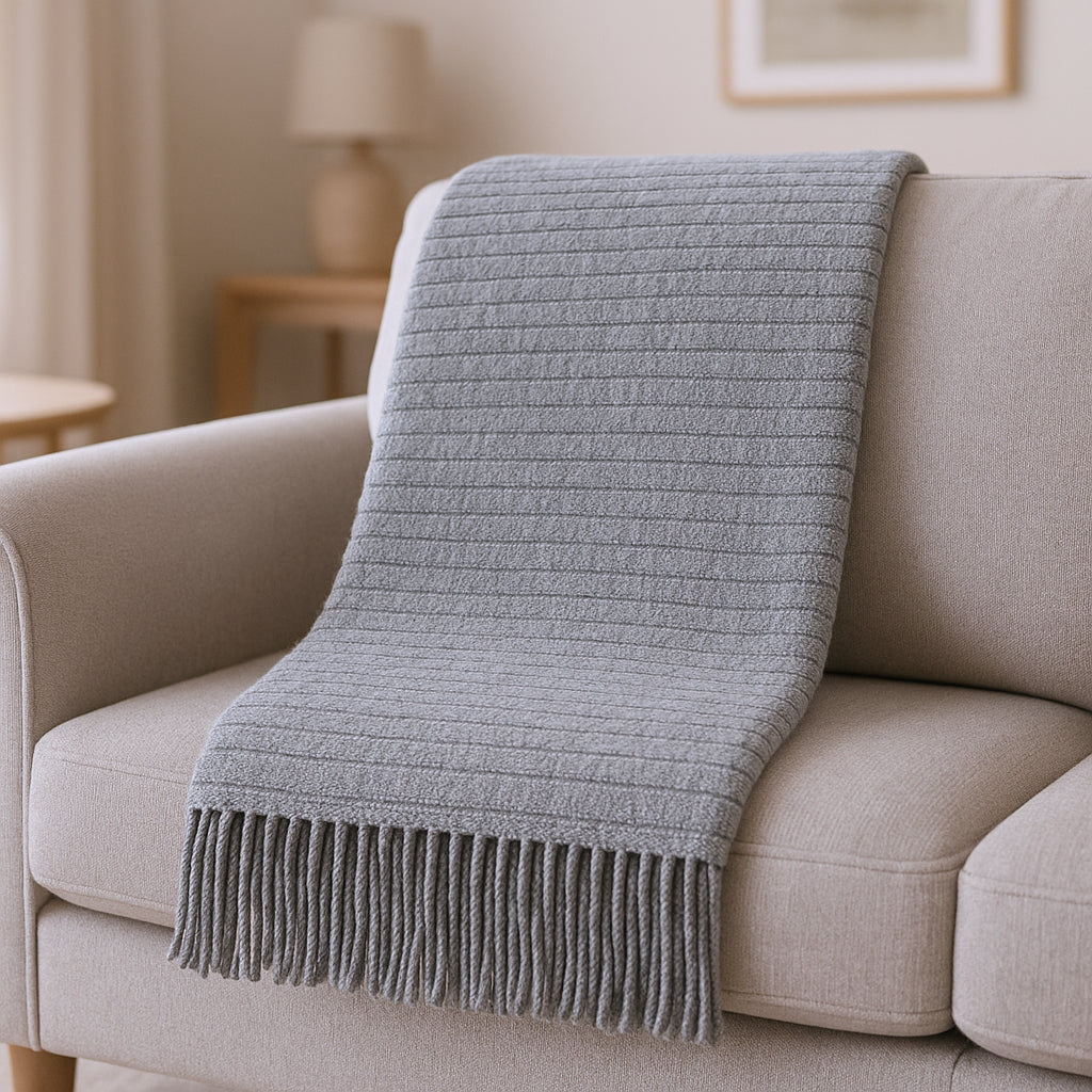 50 X 67 Gray Cotton Blend Woven Throw Blanket with Fringe