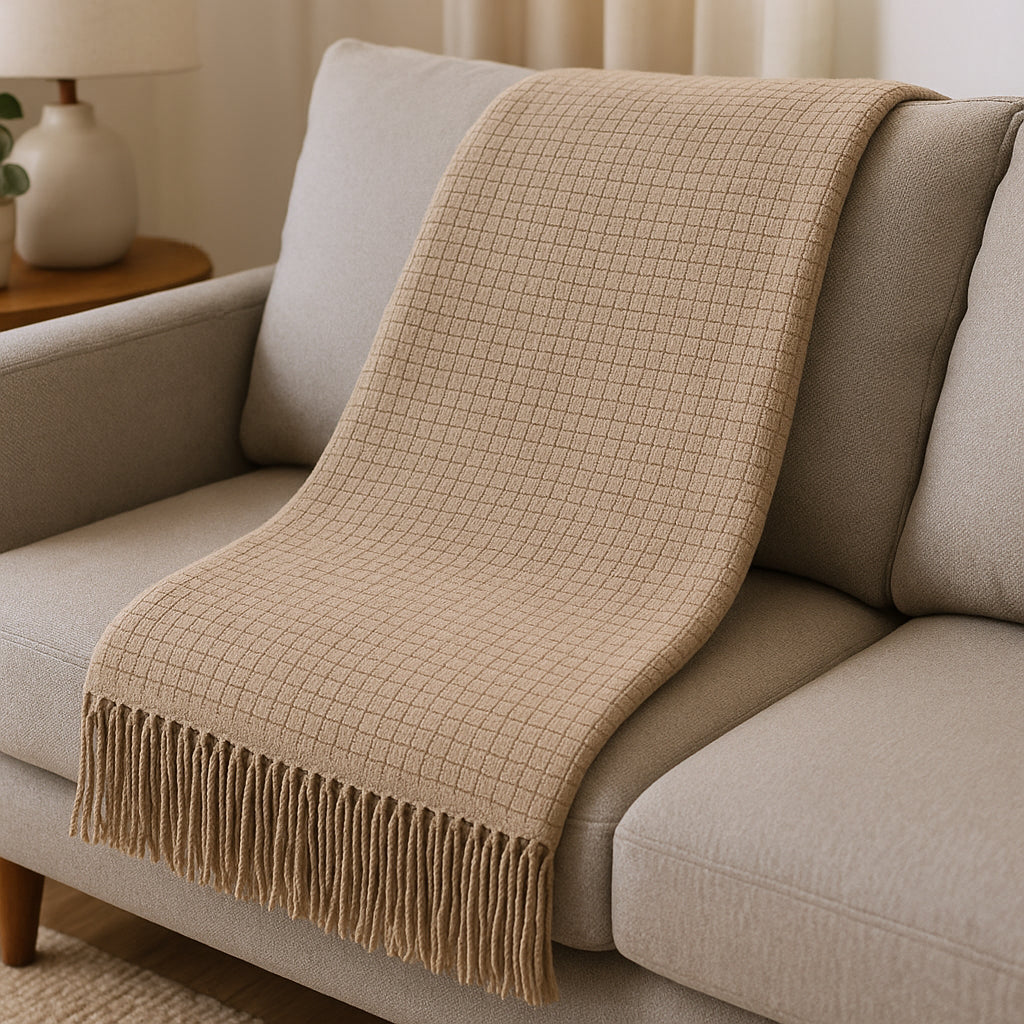 50 X 67 Sand Cotton Blend Woven Throw Blanket with Fringe