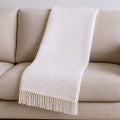 55 X 70 Cream Cotton Blend Waffle Weave Throw Blanket with Fringe