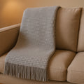 55 X 70 Light Gray Cotton Blend Waffle Weave Throw Blanket with Fringe