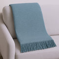55 X 70 Slate Blue Cotton Blend Waffle Weave Throw Blanket with Fringe