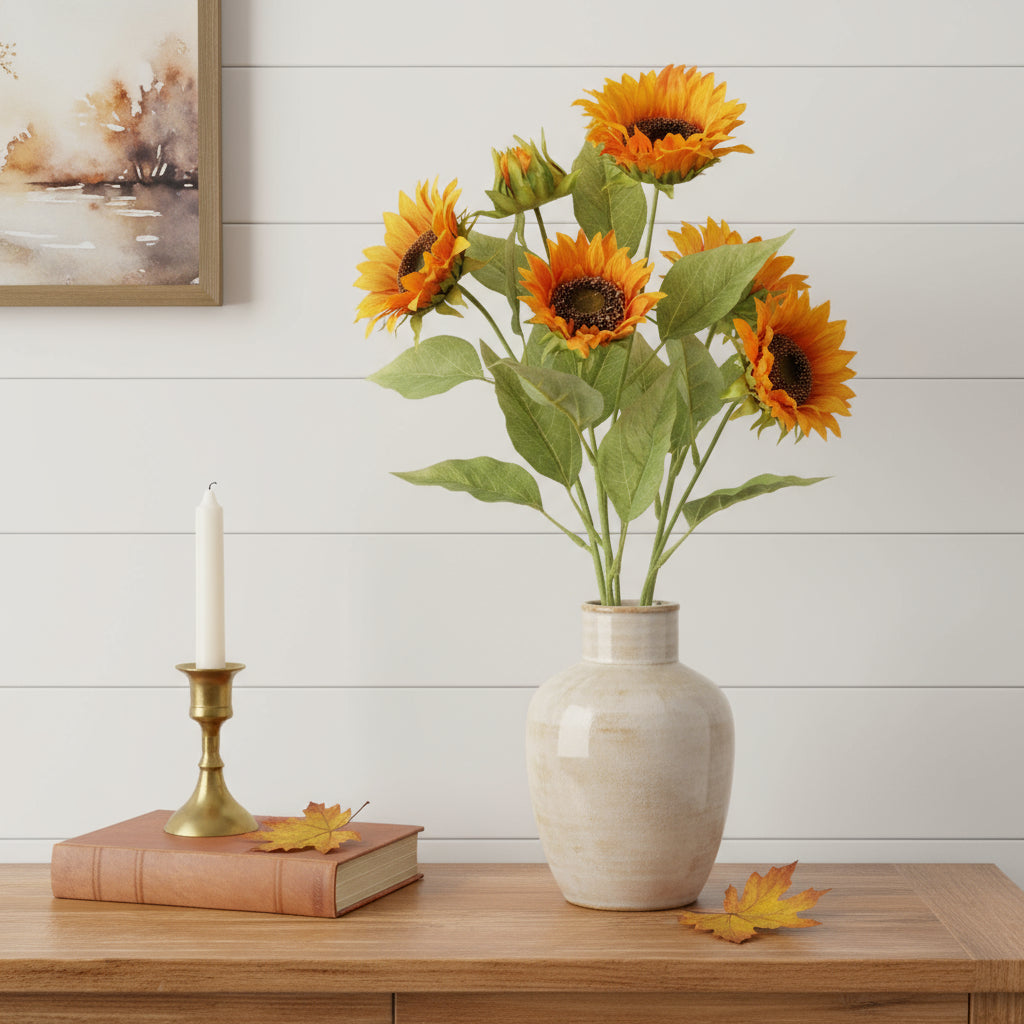 Set of Twelve Yellow And Green Fall Sunflower Wreath Sprays