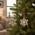 Set of Two Gold And Silver Metal Snowflake Shaped Ornaments