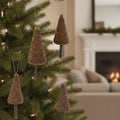 Set of Four Brown Wood Christmas Tree Shaped Ornaments
